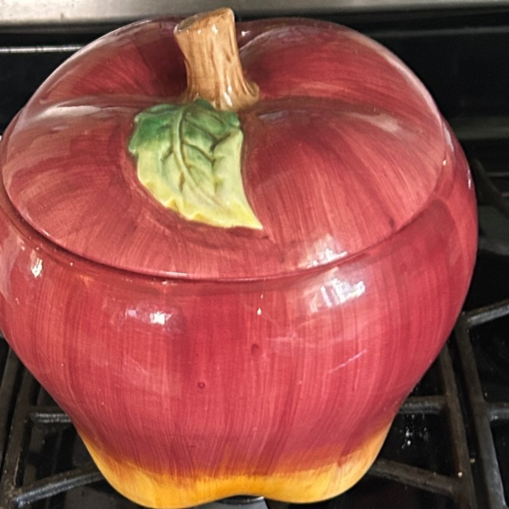 Apple-Shaped Red and Yellow Cookie Jar
